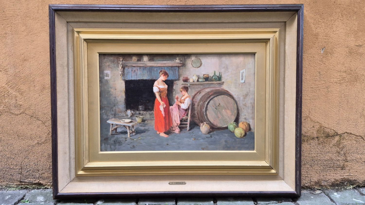 Oil Painting On Panel By Vincenzo Caprile