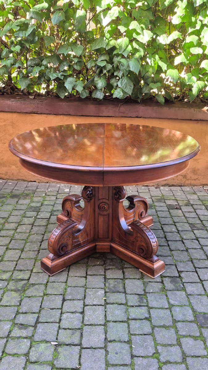 Extendable Antique Round Walnut Table, 2.7 M-photo-3