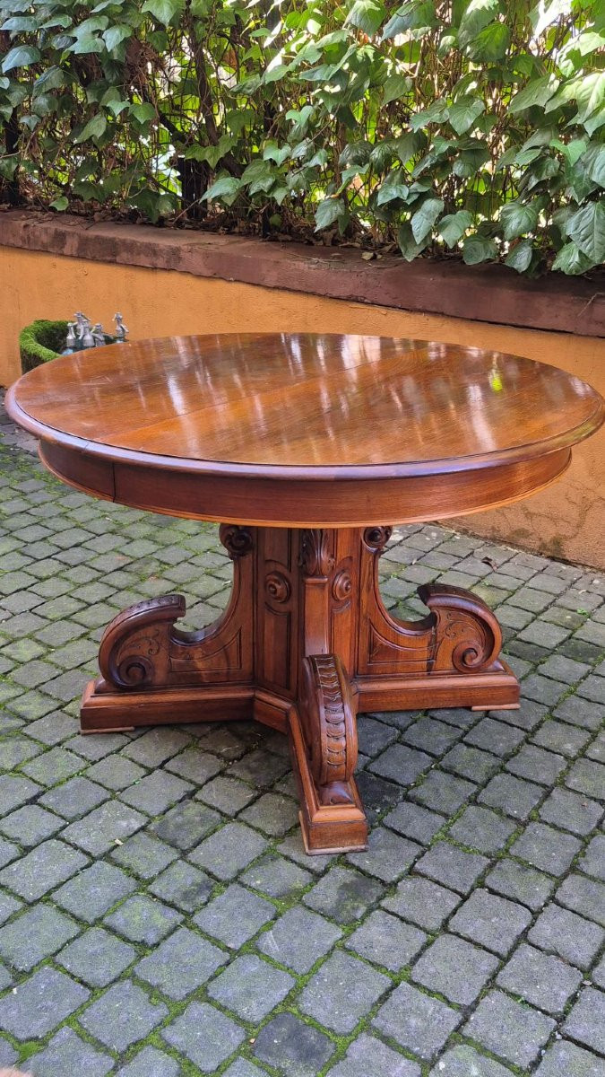 Extendable Antique Round Walnut Table, 2.7 M-photo-4