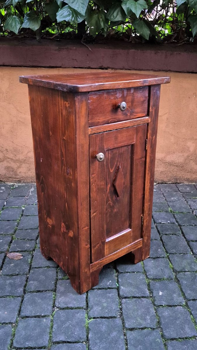 Paire de tables de chevet anciennes à motif losange du XIXe siècle-photo-5