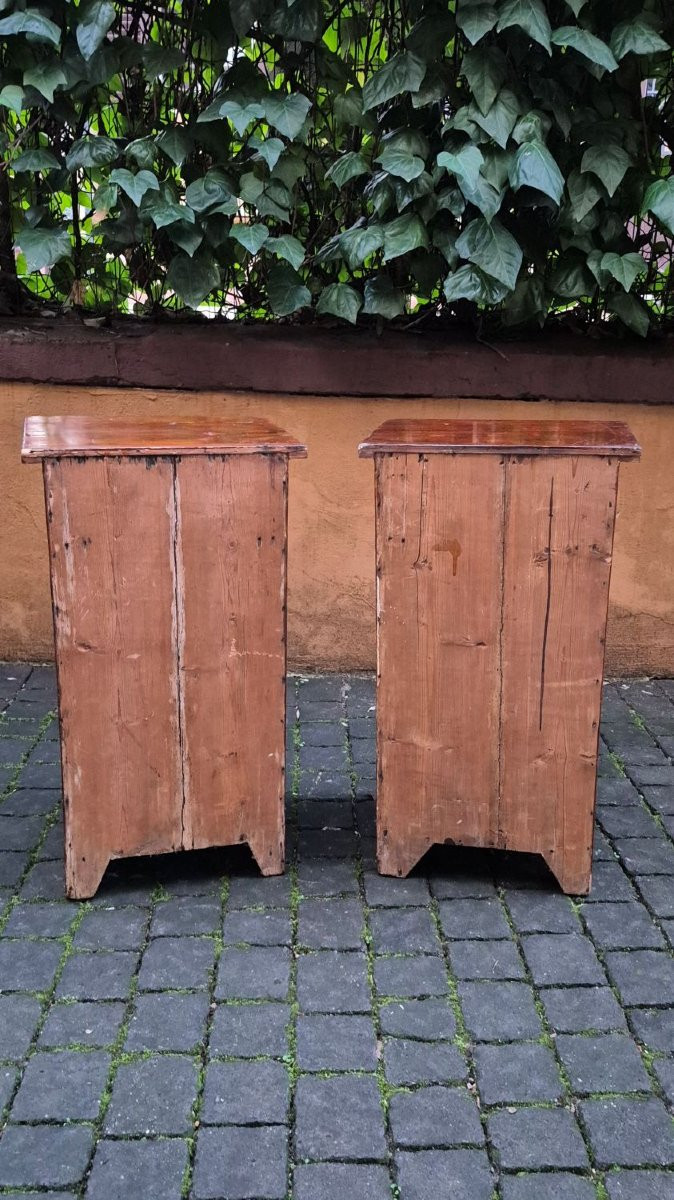 Paire de tables de chevet anciennes à motif losange du XIXe siècle-photo-6
