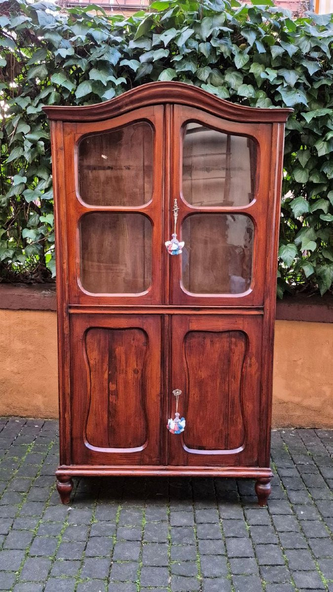 Narrow Antique 19th Century Four-door Pantry Display Cabinet-photo-2
