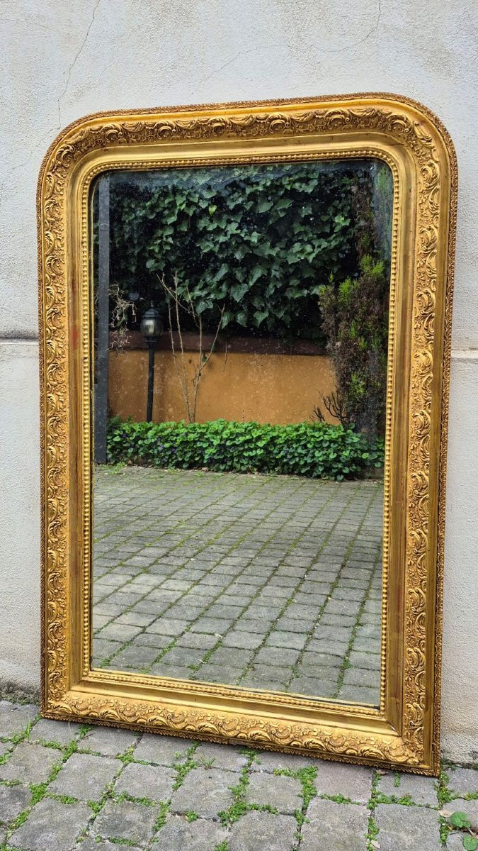 Antique Gilded Tray Mirror With Decorated Frame-photo-2