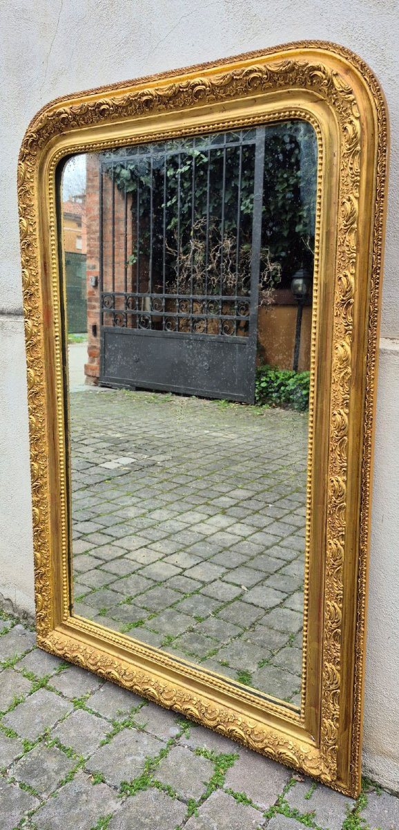 Antique Gilded Tray Mirror With Decorated Frame-photo-3