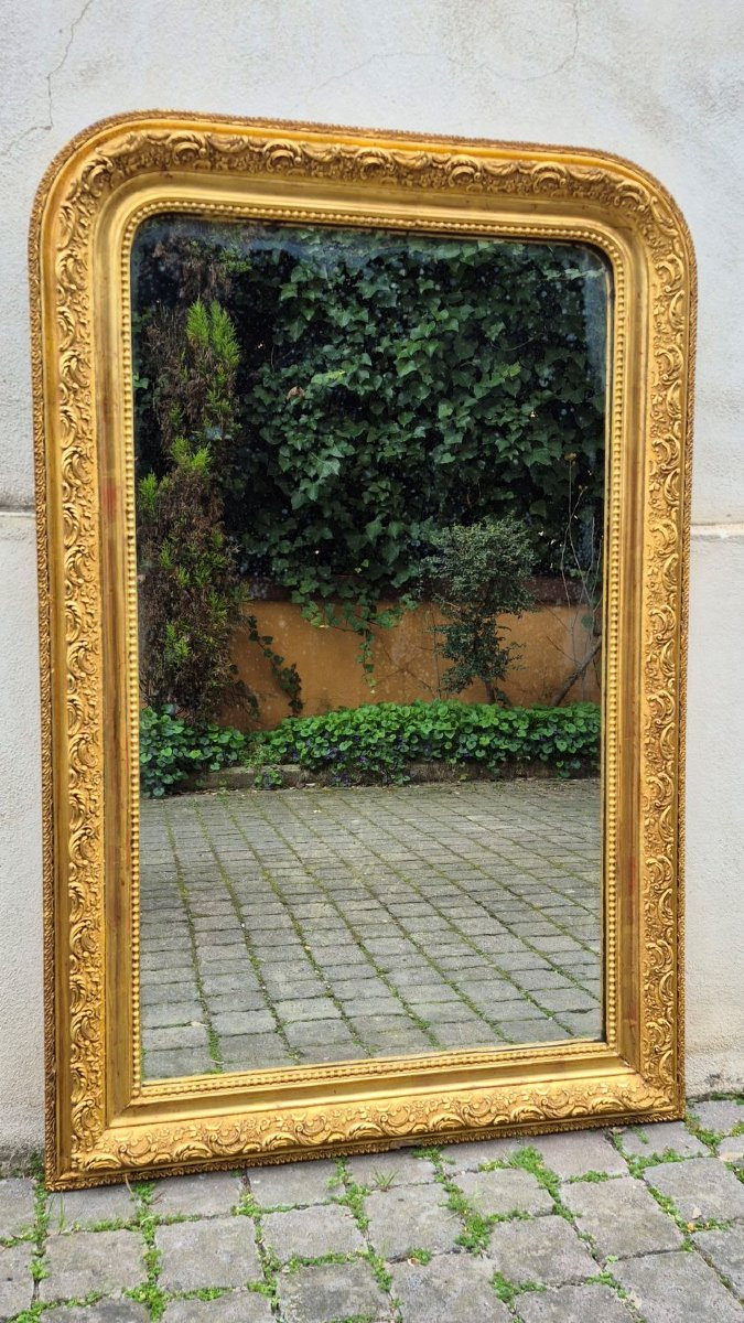 Antique Gilded Tray Mirror With Decorated Frame-photo-4