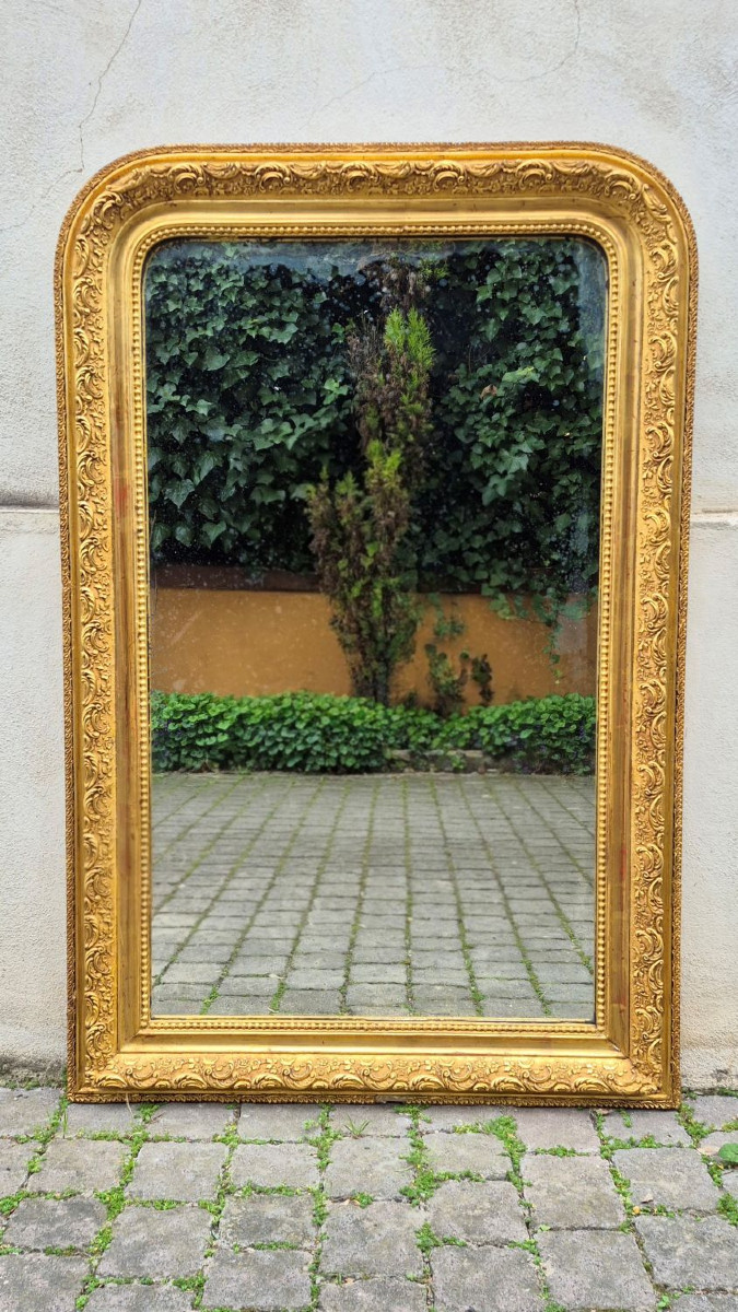 Antique Gilded Tray Mirror With Decorated Frame