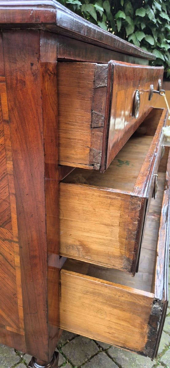Antique Louis XVI Chest Of Drawers From Emilia, Veneered And Threaded-photo-1
