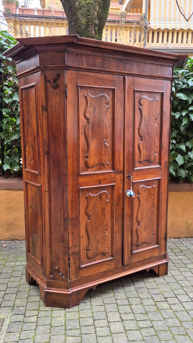 Armoire ancienne de Parme du XVIIe siècle en noyer à panneaux et à aspect rustique-photo-3