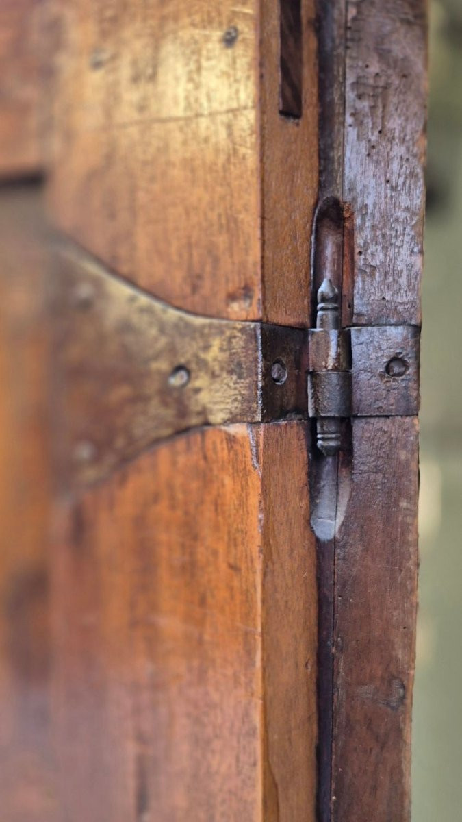 Armoire ancienne de Parme du XVIIe siècle en noyer à panneaux et à aspect rustique-photo-1