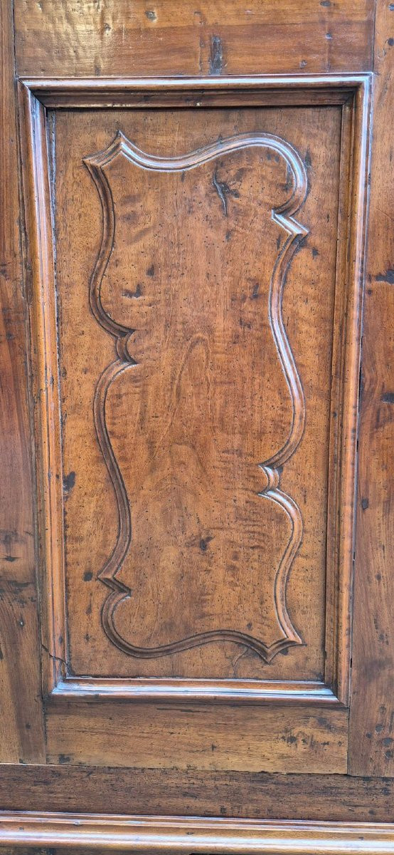 Armoire ancienne de Parme du XVIIe siècle en noyer à panneaux et à aspect rustique-photo-4