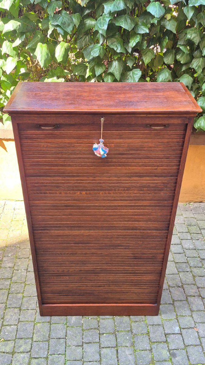 Antique Oak Shutter Cabinet-photo-3