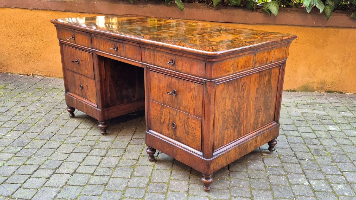 Antique Louis Philippe Desk Veneered In Walnut And Briar Root With Groove-photo-4