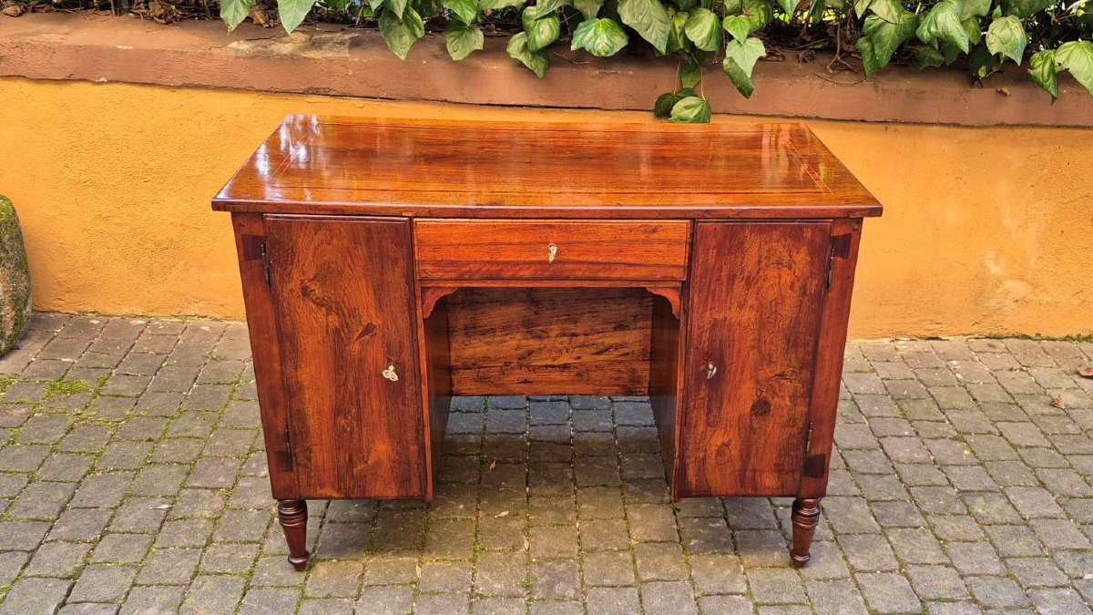 Petit bureau ancien Louis XVI incrusté-photo-1