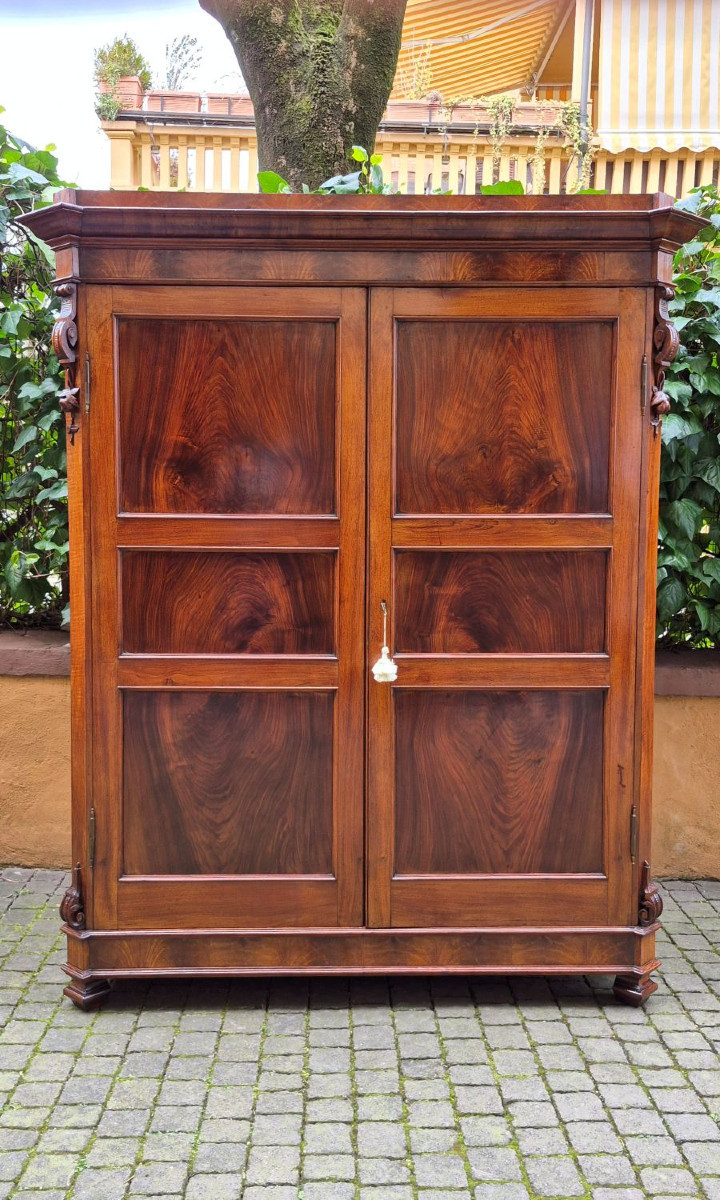 Antique Emilian Walnut Wardrobe With Carved Garlands