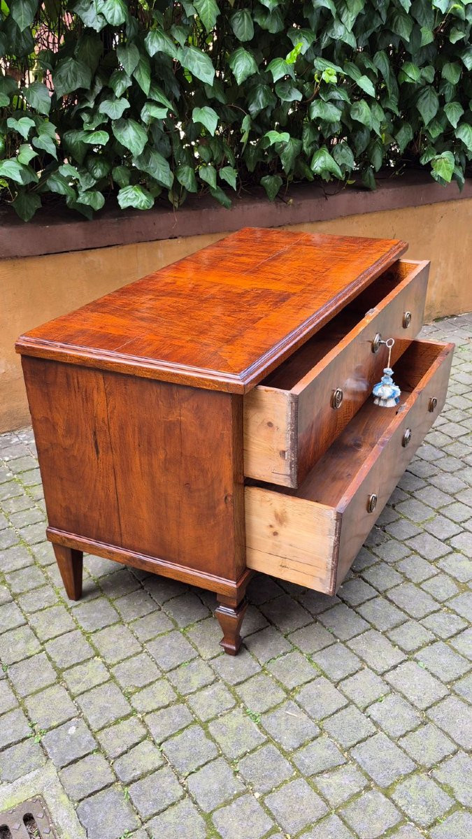 Commode ancienne à deux tiroirs en placage de noyer et de bruyère-photo-2