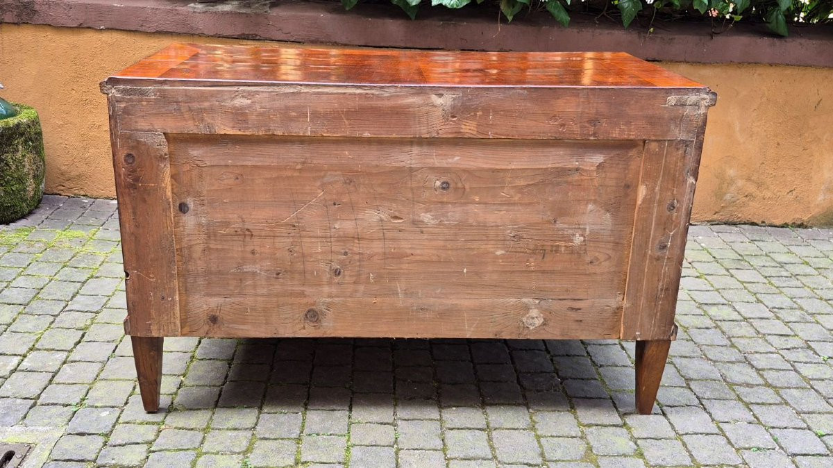 Commode ancienne à deux tiroirs en placage de noyer et de bruyère-photo-4