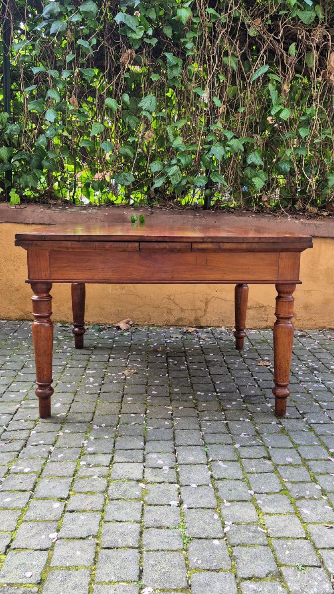 Table carrée extensible ancienne d'Emilia en bois de cerisier-photo-2