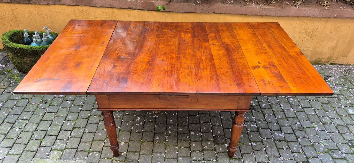 Table carrée extensible ancienne d'Emilia en bois de cerisier-photo-3