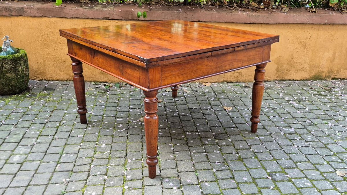 Table carrée extensible ancienne d'Emilia en bois de cerisier-photo-4