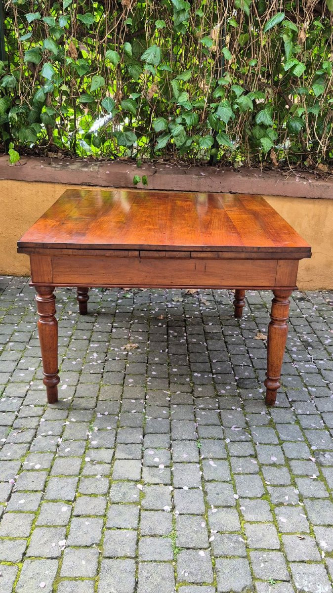 Table carrée extensible ancienne d'Emilia en bois de cerisier-photo-1