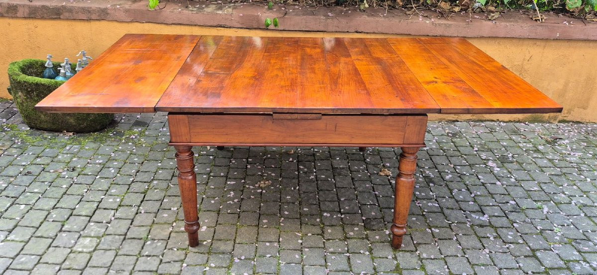 Table carrée extensible ancienne d'Emilia en bois de cerisier-photo-4