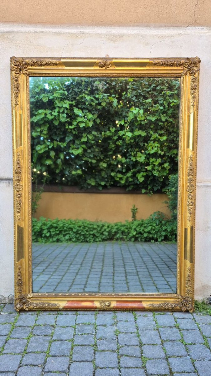 Miroir rectangulaire ancien de style Louis-Philippe en bois doré-photo-2