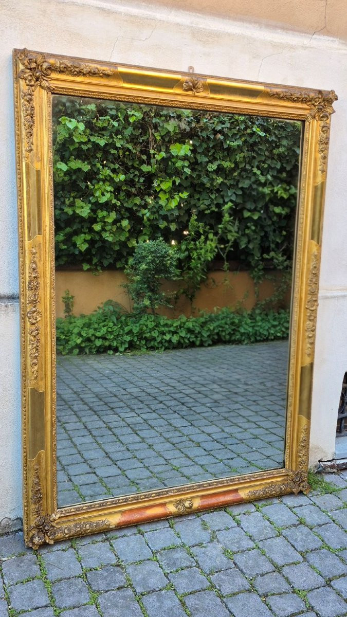 Miroir rectangulaire ancien de style Louis-Philippe en bois doré-photo-3