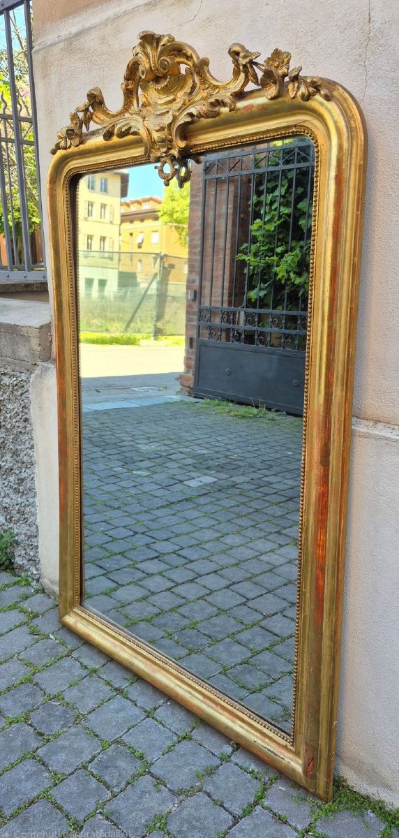 Miroir ancien en bois doré avec motif de scorpion au dos-photo-2