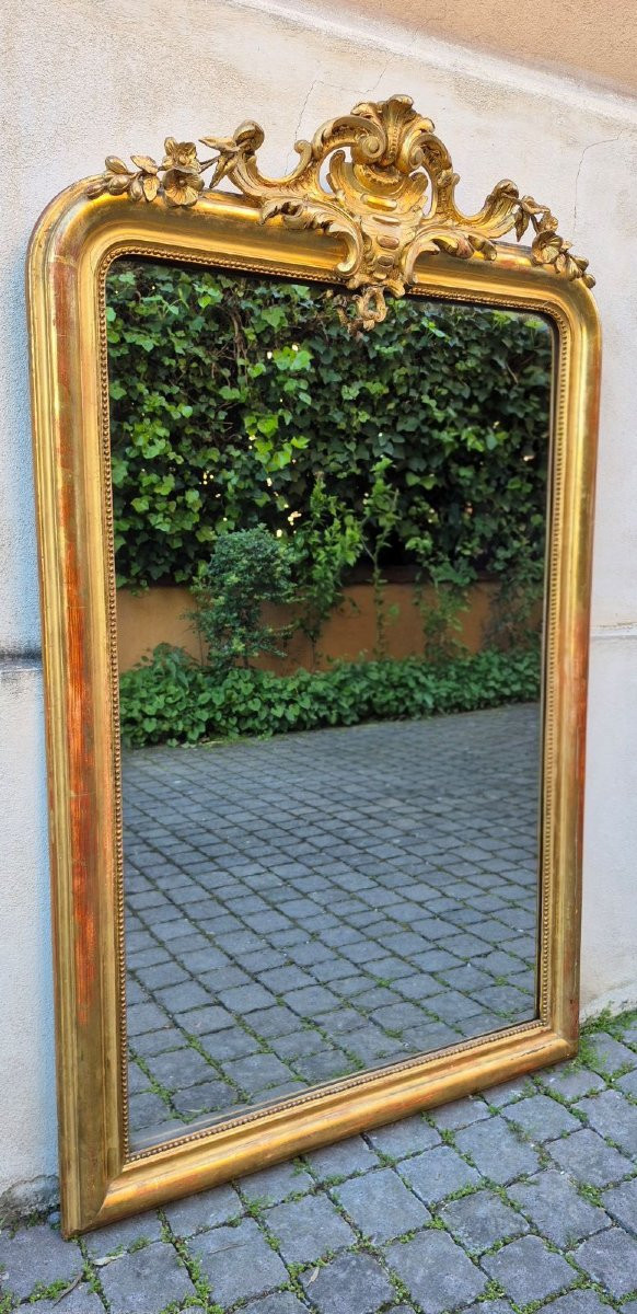 Miroir ancien en bois doré avec motif de scorpion au dos-photo-3