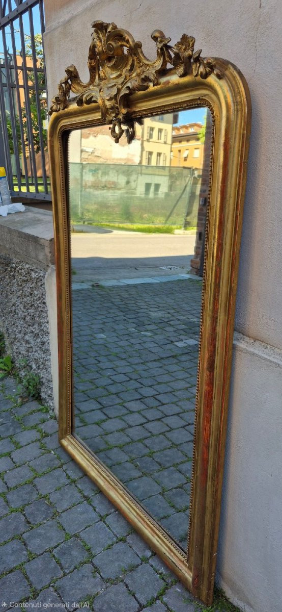 Miroir ancien en bois doré avec motif de scorpion au dos-photo-2