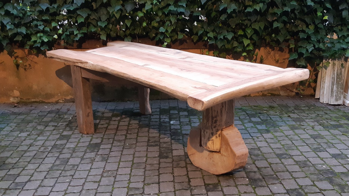 Antique Dining Table Made Of Walnut, Cherry, And Oak, From Tuscany