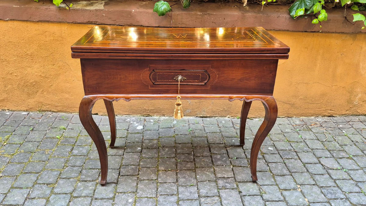 Antique 18th-century Louis XV-style Inlaid Game Table From Emilia