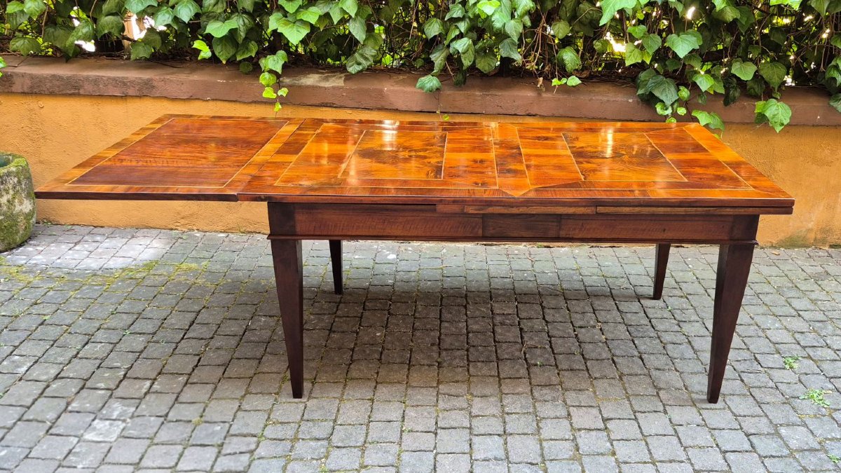 Antique 19th-century Extendable Walnut Slab-top Table In The Louis XVI Style-photo-1