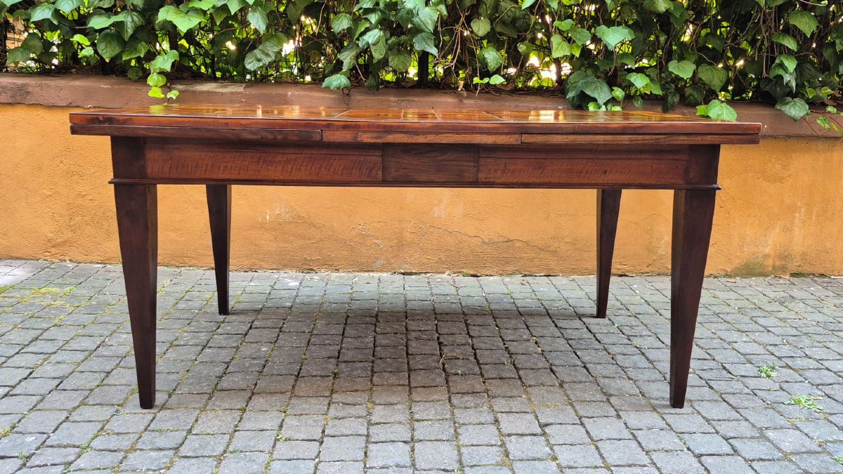 Antique 19th-century Extendable Walnut Slab-top Table In The Louis XVI Style-photo-2
