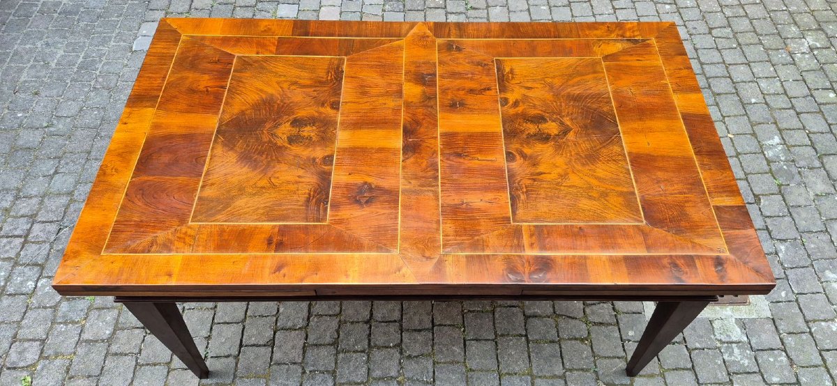 Antique 19th-century Extendable Walnut Slab-top Table In The Louis XVI Style-photo-5