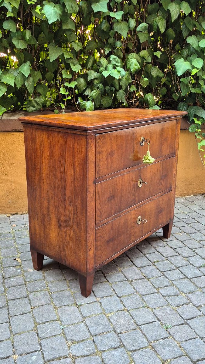 Petite commode ancienne du XIXe siècle en placage, de style Louis XVI.-photo-4