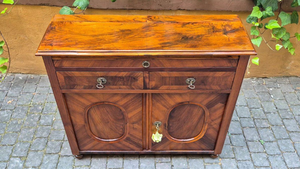 Buffet étroit ancien en placage de noyer-photo-6