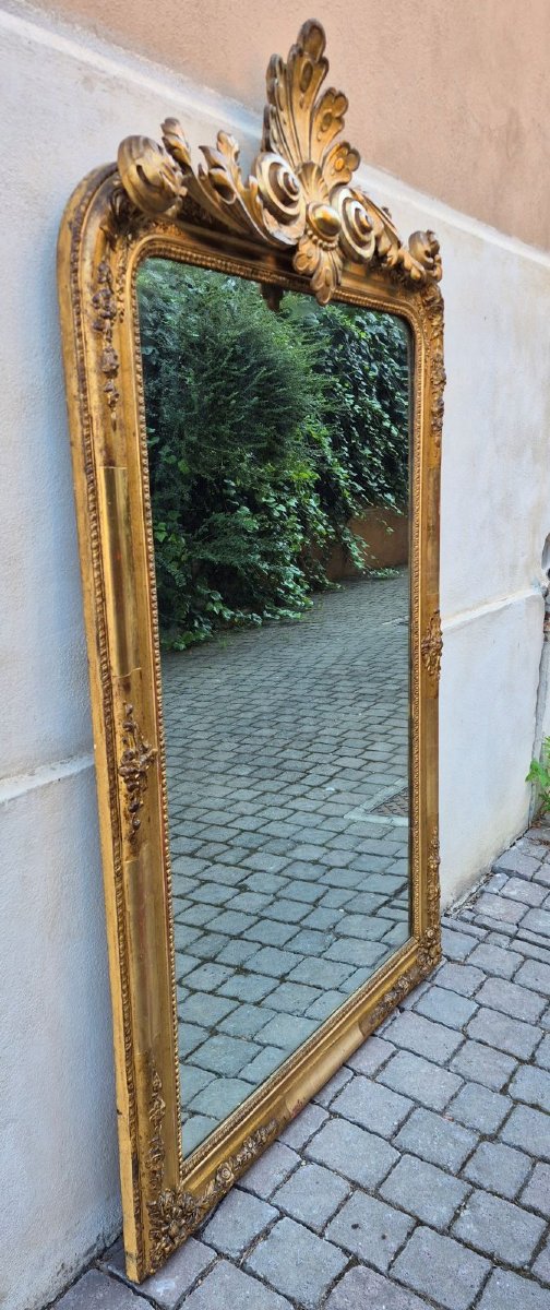 Large Antique Gilded Mirror From The 19th Century With A Cornice-photo-3