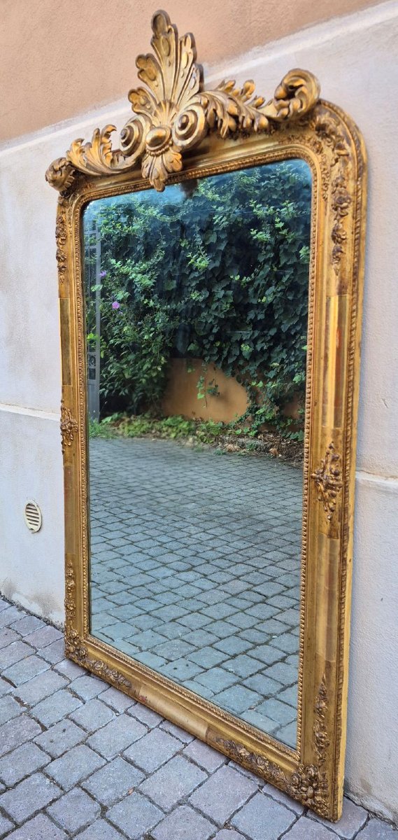 Large Antique Gilded Mirror From The 19th Century With A Cornice-photo-1
