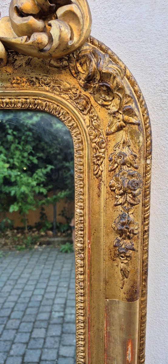 Large Antique Gilded Mirror From The 19th Century With A Cornice-photo-2