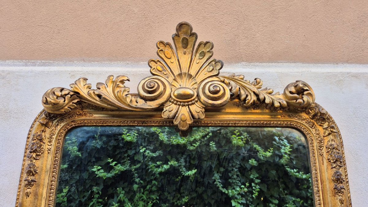 Large Antique Gilded Mirror From The 19th Century With A Cornice-photo-3