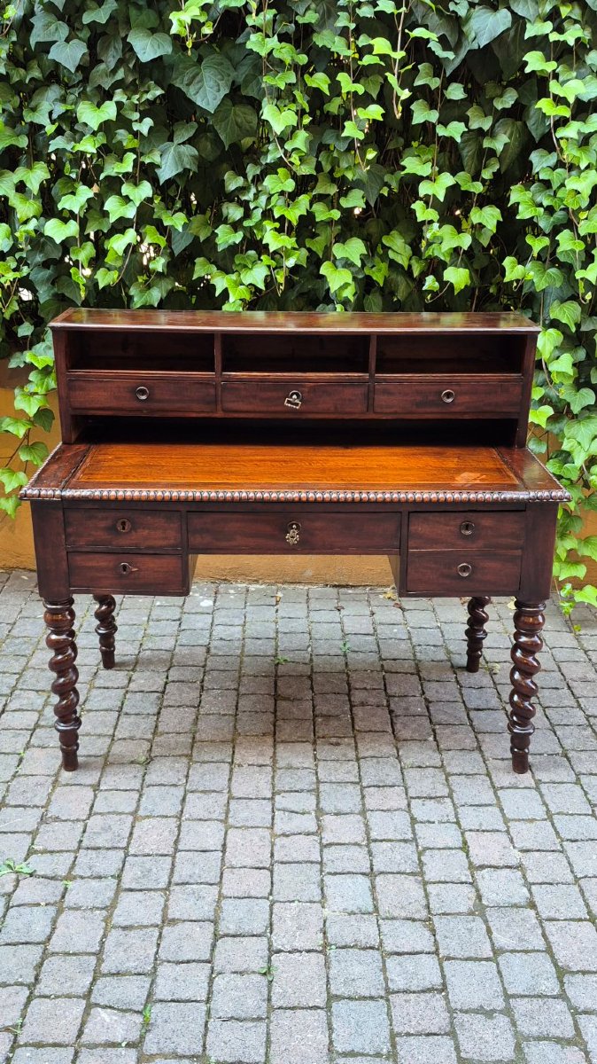 Bureau ancien en acajou avec rehausse et tirettes-photo-3
