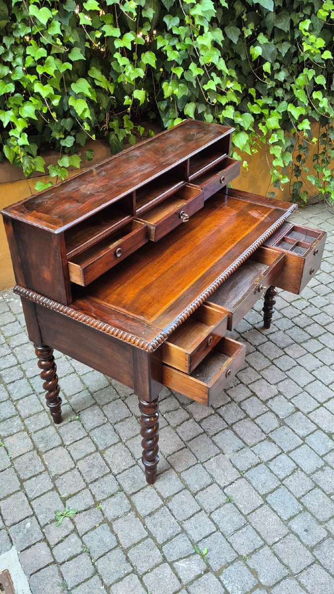 Bureau ancien en acajou avec rehausse et tirettes-photo-3