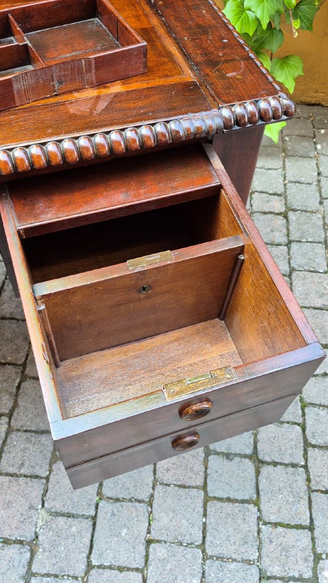 Bureau ancien en acajou avec rehausse et tirettes-photo-5