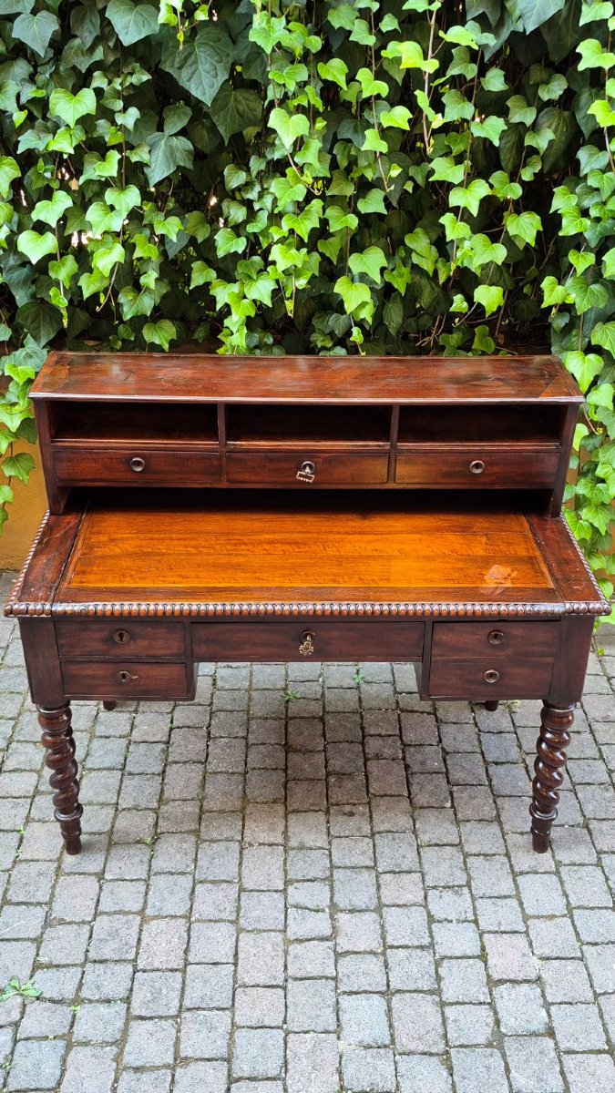 Bureau ancien en acajou avec rehausse et tirettes-photo-6