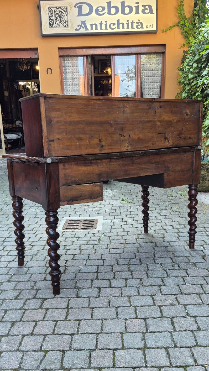 Bureau ancien en acajou avec rehausse et tirettes-photo-7