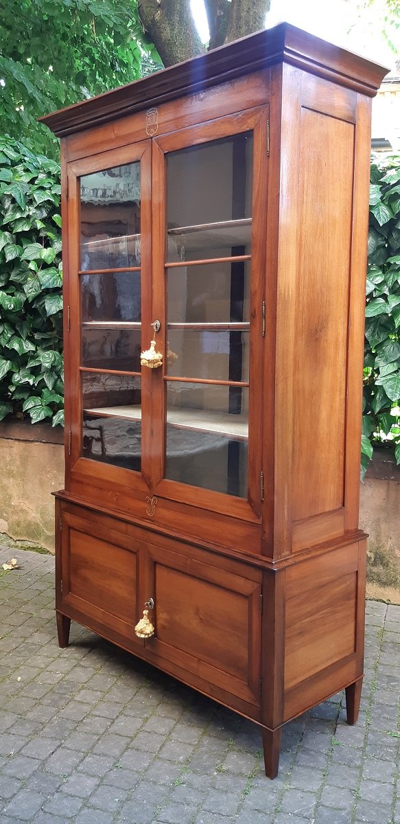 Bibliothèque-vitrine ancienne d'Émilie, style Louis XVI, en noyer-photo-2