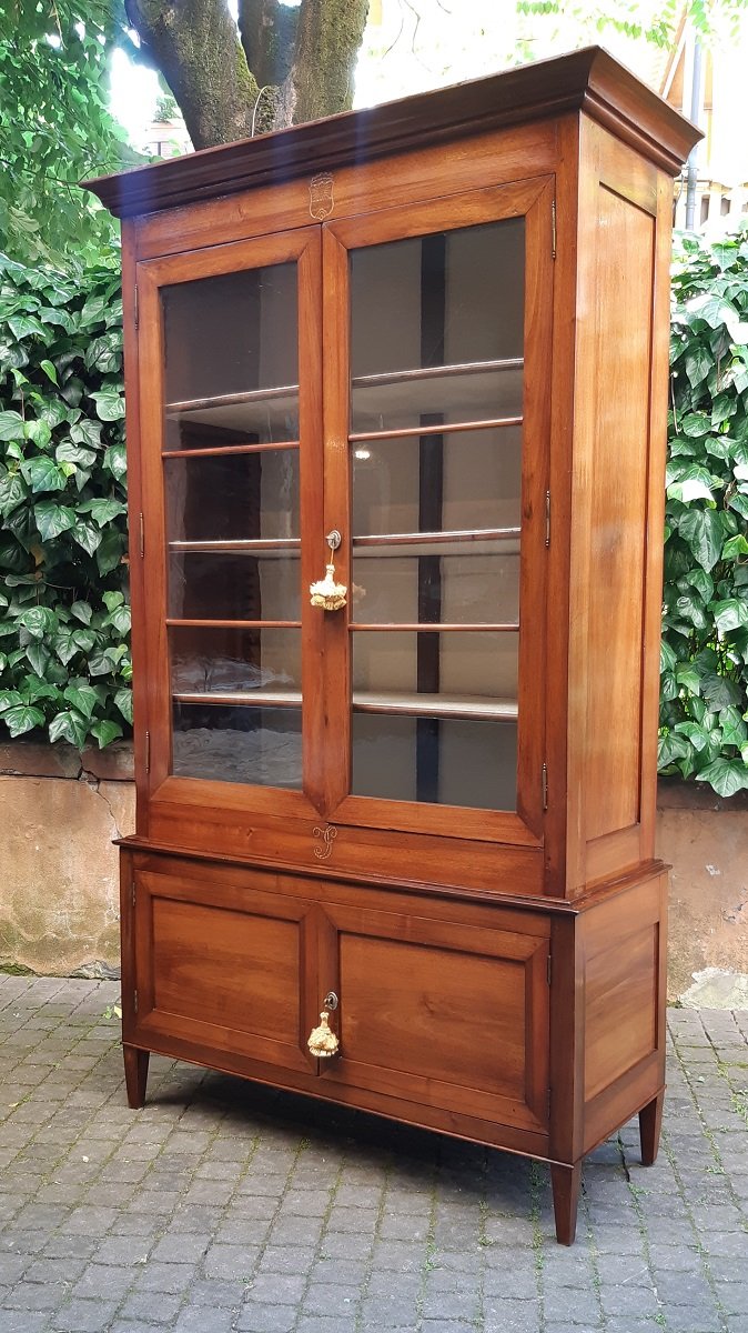 Bibliothèque-vitrine ancienne d'Émilie, style Louis XVI, en noyer-photo-3
