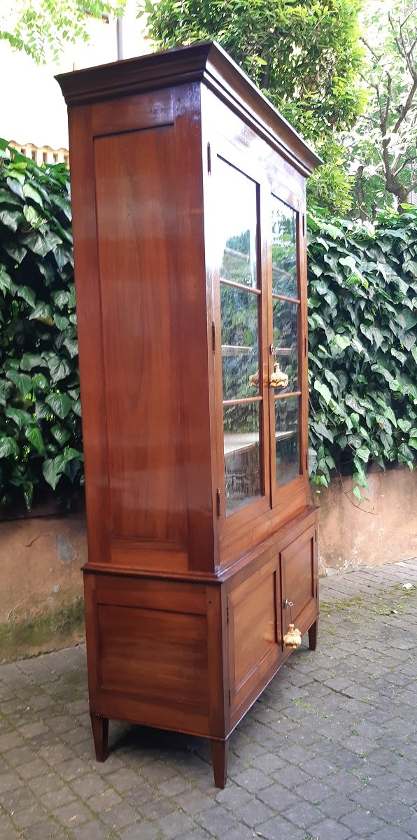 Bibliothèque-vitrine ancienne d'Émilie, style Louis XVI, en noyer-photo-1