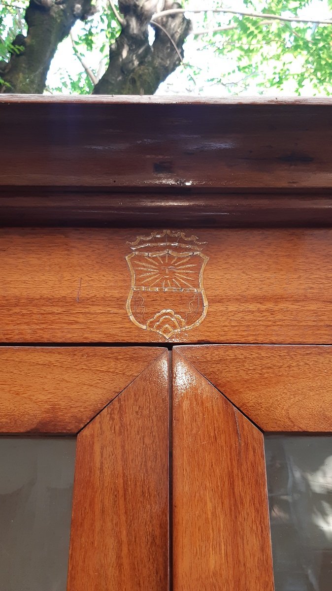 Bibliothèque-vitrine ancienne d'Émilie, style Louis XVI, en noyer-photo-4